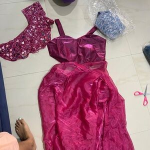 Pink Pre Pleated Sequin Saree